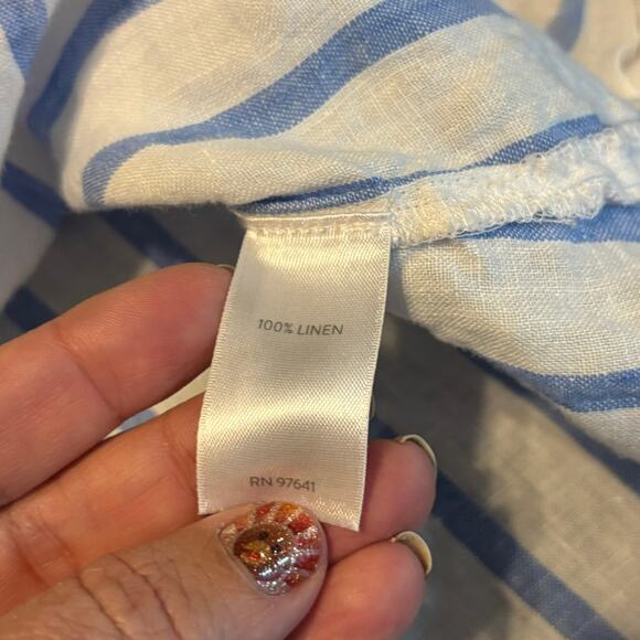 J.Jill Love Linen Blue White Striped Button Front Shirt 100% Linen Size L - Picture 6 of 6